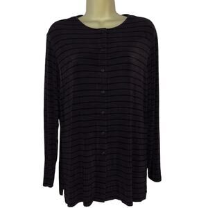 Chico’s Travelers 2 Brown & Black Striped Cardigan Top Woman Size 12 Snap Front